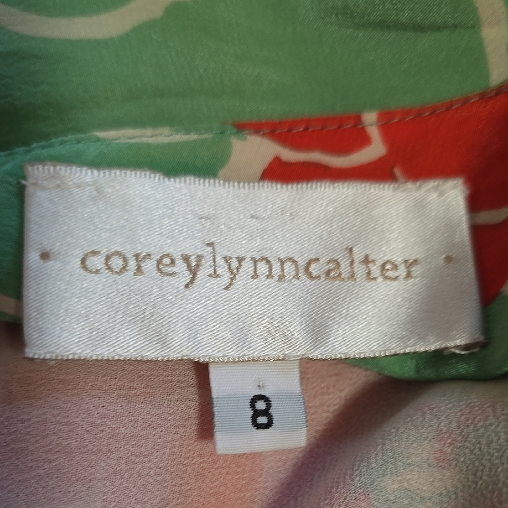 100% Silk Corey Lynn Calter Red Sleeveless Crew Neck Midi Sundress - Picture 9 of 10